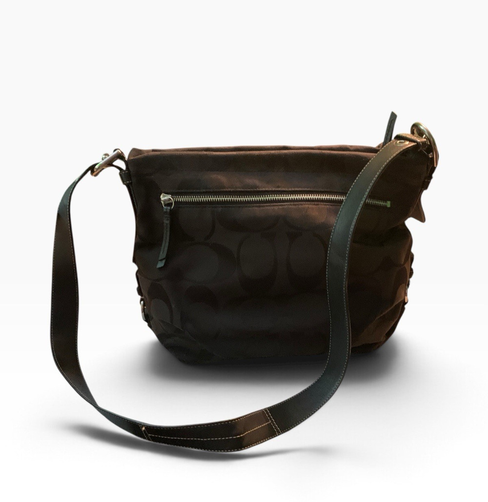 Coach Signature Jacquard Duffle Hobo Bag - Dark Brown #y2k #coach F15067